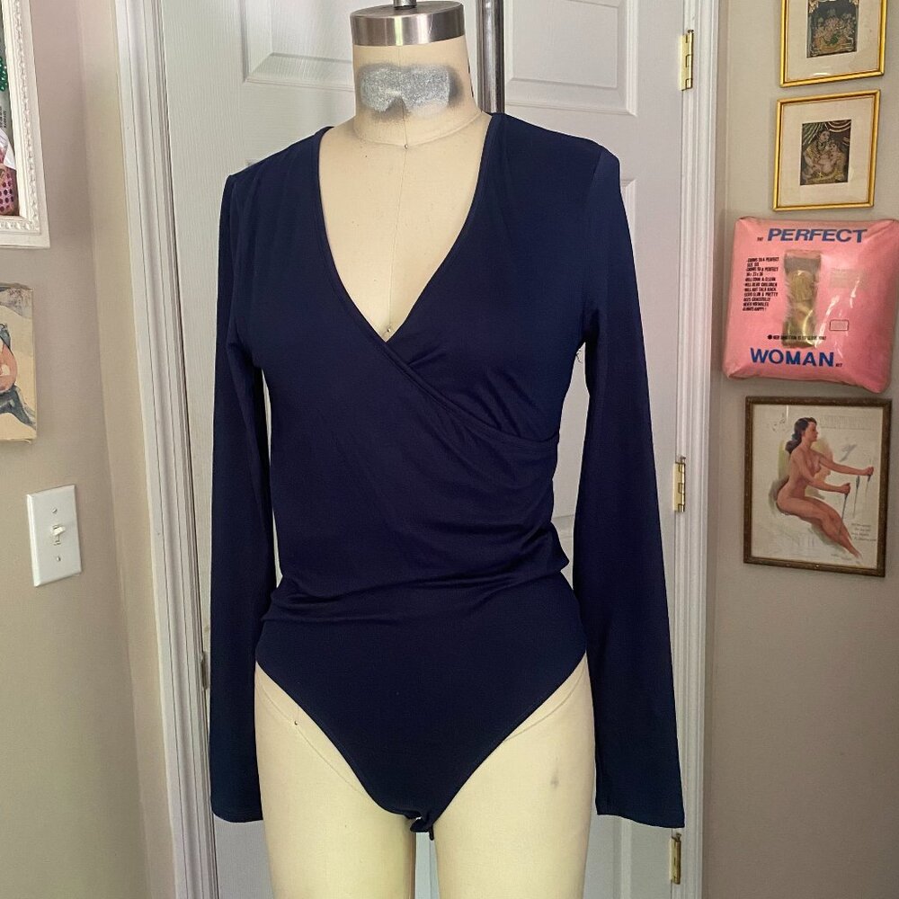 NORDSTROM NAVY Mock Wrap stretch Long sleeve Bodysuit Blouse Shirt *SMALL*